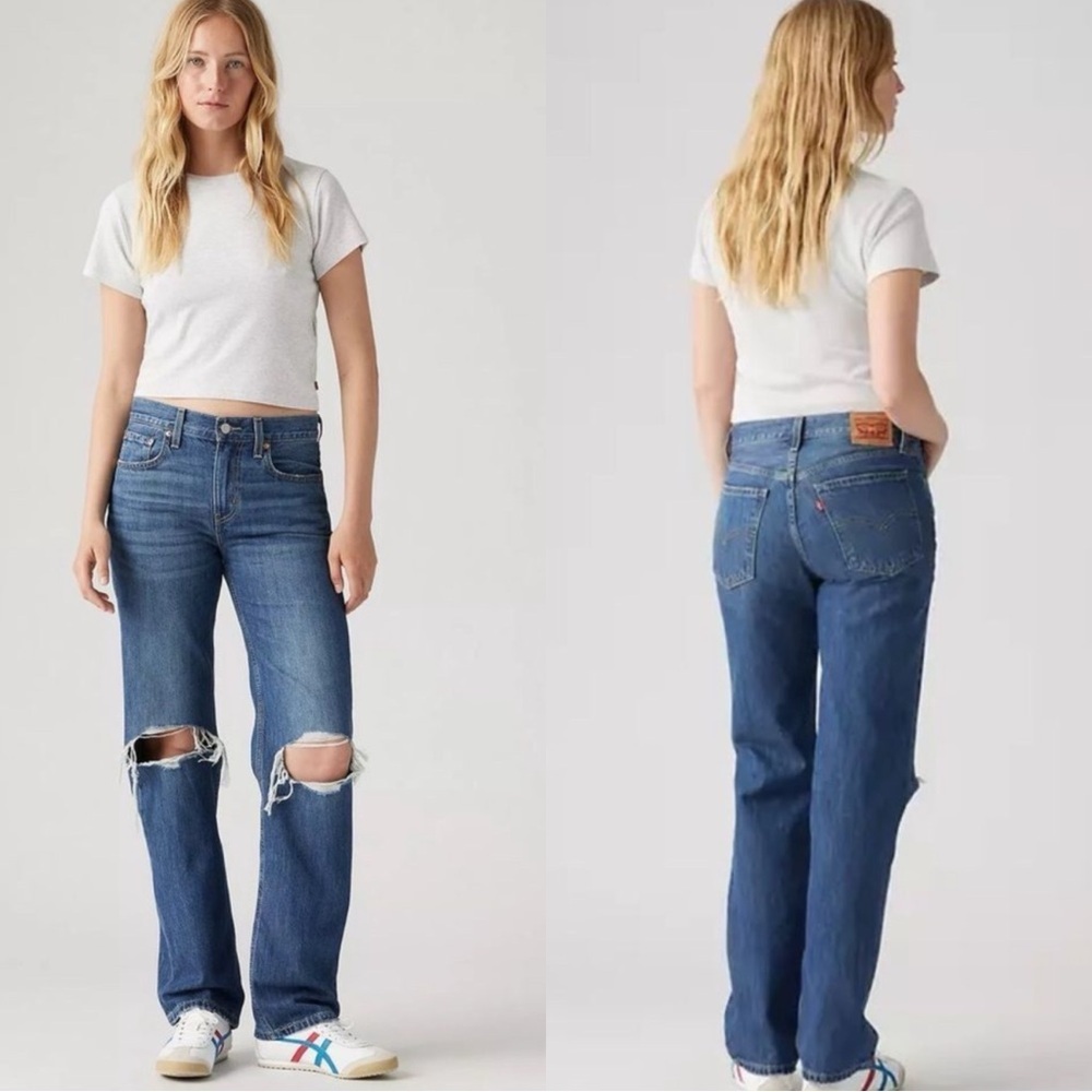 LEVI’S Low Pro Straight Distressed Ripped Jeans